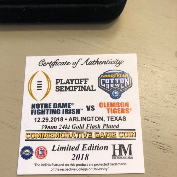 Notre Dame VS. Clemson 2018 Gold Mint Coin - Picture 4 of 6